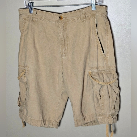 Y2K Old Navy Linen Blend Grunge Skatercore Cargo Shorts, Size 32 - Picture 1 of 6